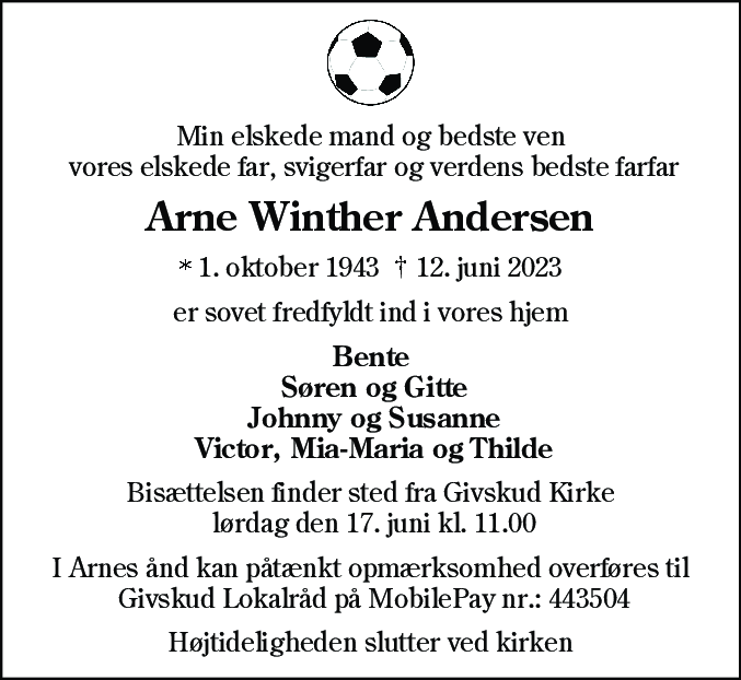 Dødsannonce for Arne Winther Andersen