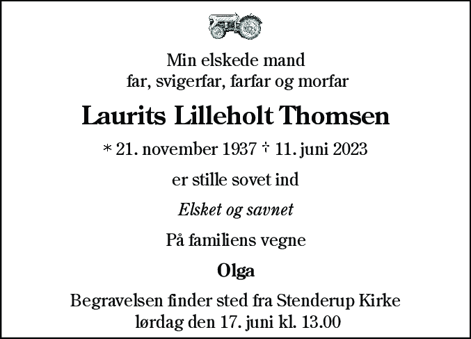 Dødsannonce for Laurids Lilleholt Thomsen