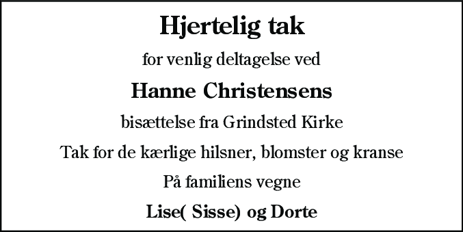 Dødsannonce for Hanne Christensen