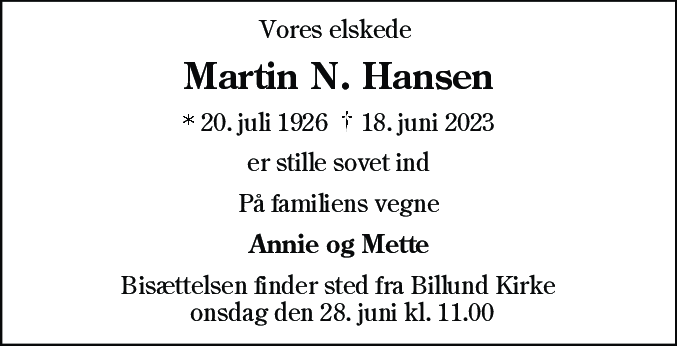 Dødsannonce for Martin Nielsen Hansen