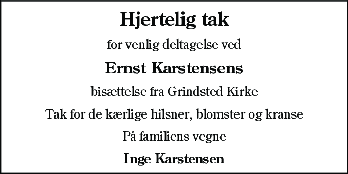 Dødsannonce for Ernst Karstensen