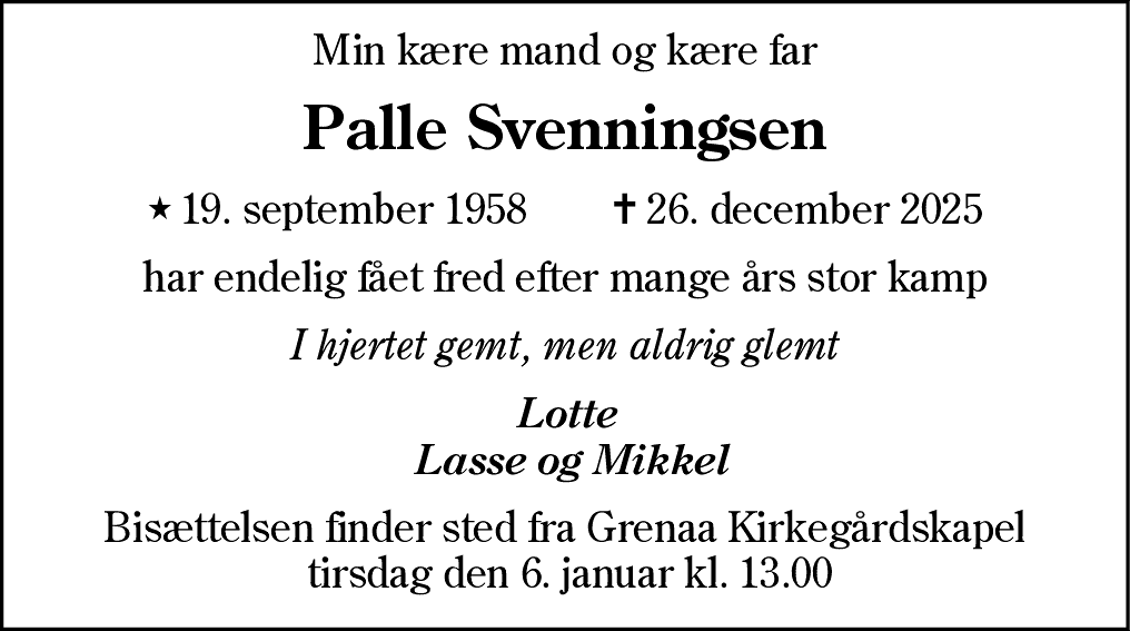 Dødsannonce for Palle Svenningsen