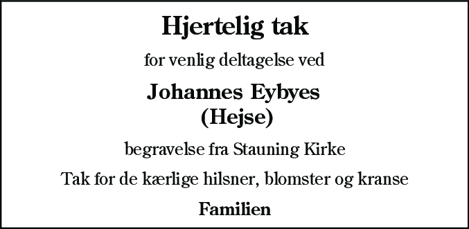 Dødsannonce for Johannes Eybye