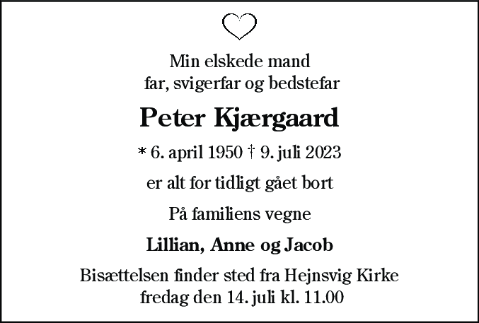 Dødsannonce for Peter Kjærgaard