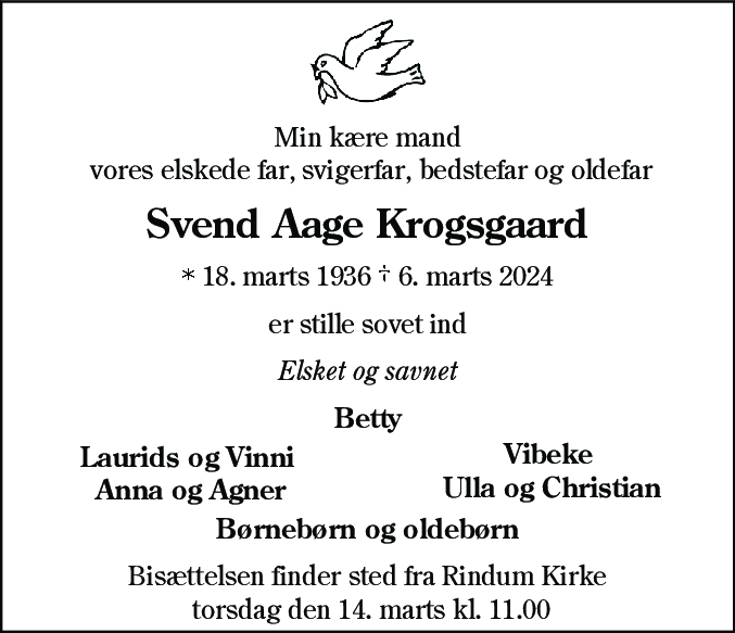 Dødsannonce for Svend Aage Krogsgaard