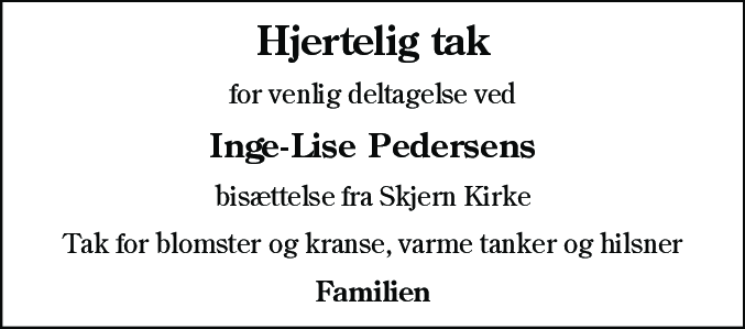 Dødsannonce for Inge-Lise Pedersen