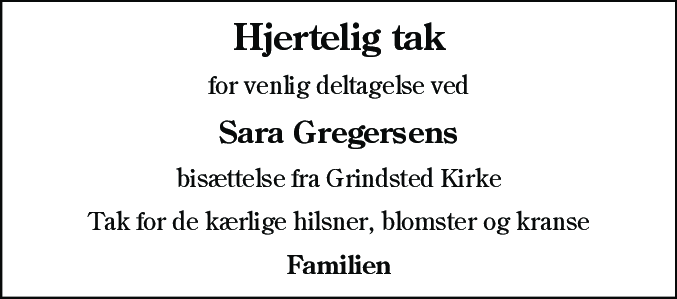 Dødsannonce for Sara Gregersen