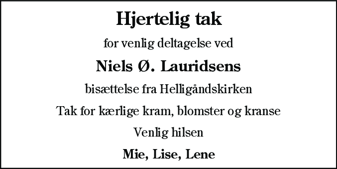 Dødsannonce for Niels Ø. Lauridsen