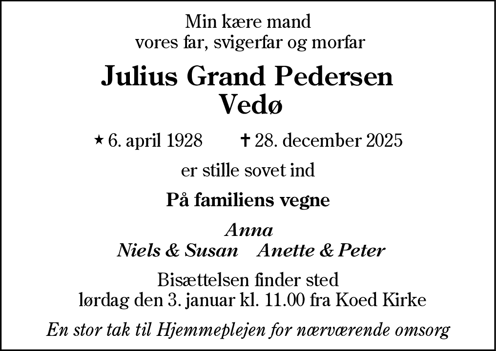 Dødsannonce for Julius Grand Pedersen