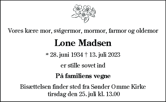 Dødsannonce for Abelone Madsen