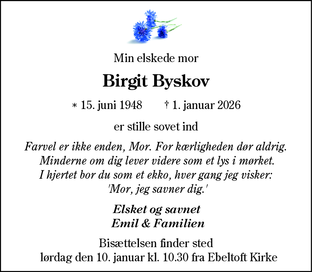 Dødsannonce for Birgit Byskov