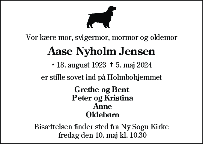 Dødsannonce for Aase Nyholm Jensen