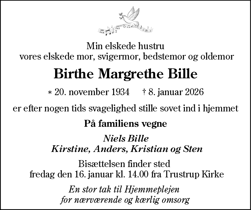 Dødsannonce for Birthe Margrethe Bille