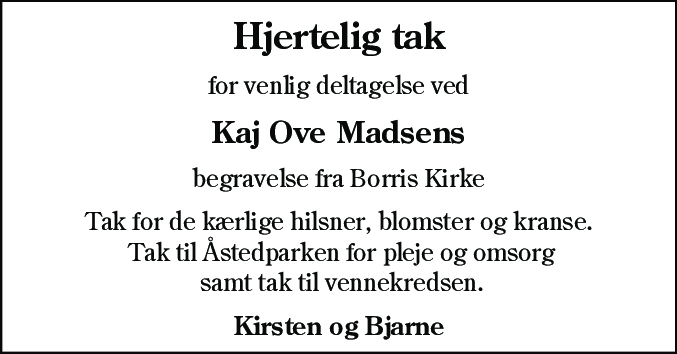 Dødsannonce for Kaj Ove Madsen