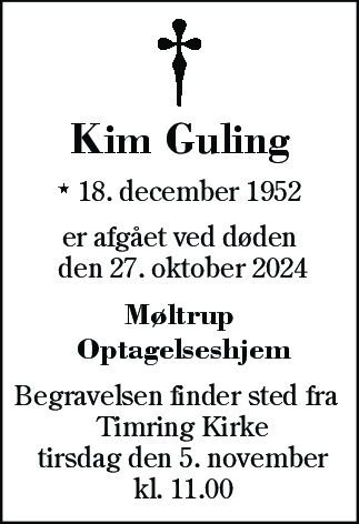 Dødsannonce for Kim Guling