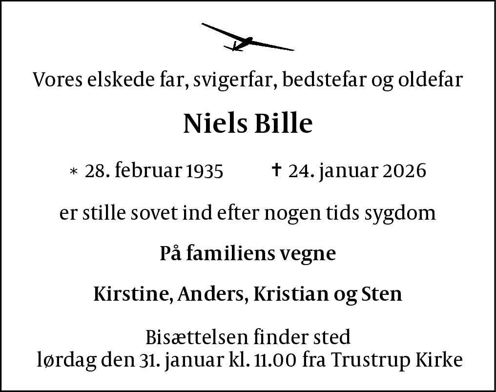 Dødsannonce for Niels Bille