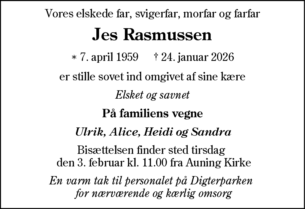 Dødsannonce for Jes Rasmussen