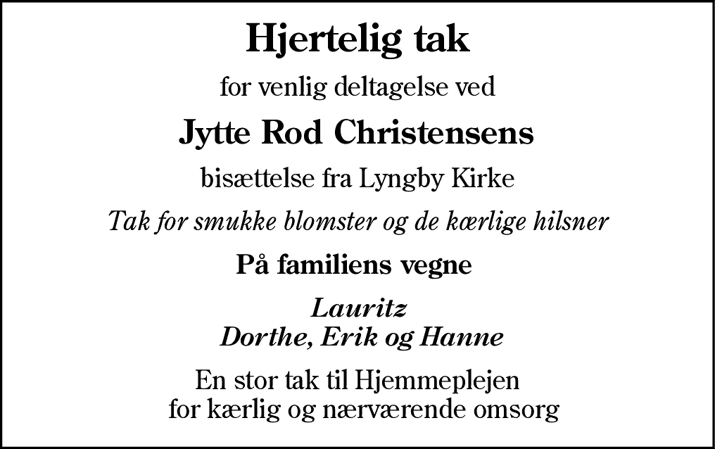 Dødsannonce for Jytte Rod Christensen