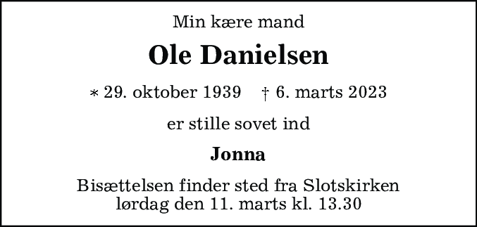 Dødsannonce for Hans Ole Danielsen