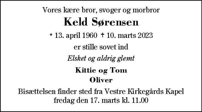 Dødsannonce for Keld Sørensen