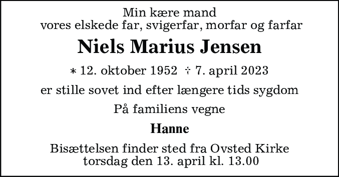 Dødsannonce for Niels Marius Svarregaard Jensen