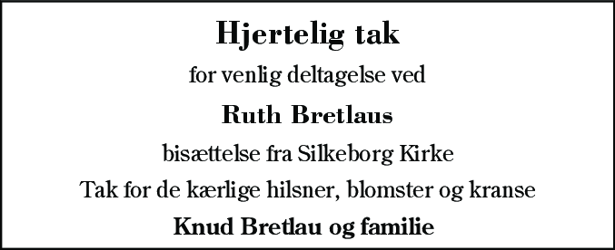 Dødsannonce for Ruth Inge Bretlau