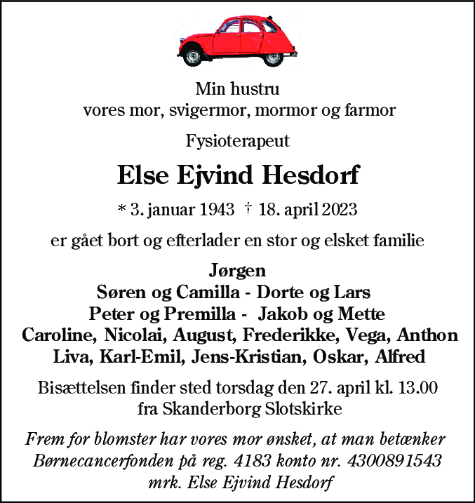 Dødsannonce for Else Ejvind Hesdorf