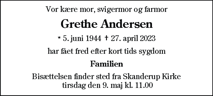 Dødsannonce for Grethe