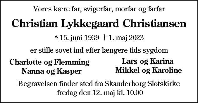 Dødsannonce for Christian Lykkegaard Christiansen