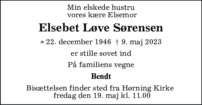 Dødsannonce for Elsebet Løve Sørensen