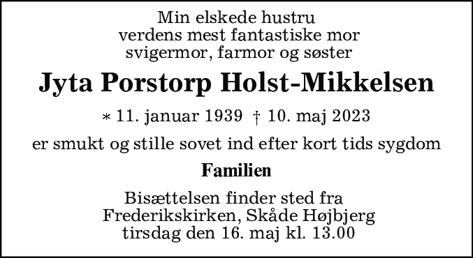 Dødsannonce for Jyta Porstrop Holst-Mikkelsen