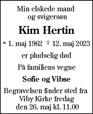 Dødsannonce for Kim Hertin