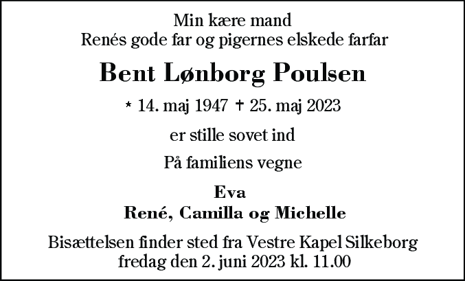 Dødsannonce for Bent Lønborg Poulsen