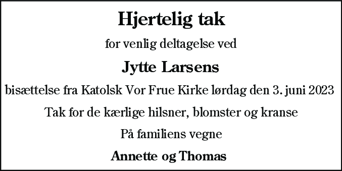 Dødsannonce for Jytte Larsen