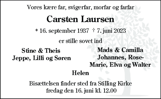Dødsannonce for Karsten Laursen