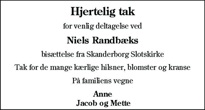 Dødsannonce for Niels Randbæk