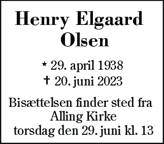 Dødsannonce for Henry Elgaard Olsen