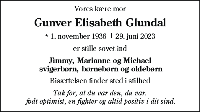 Dødsannonce for Gunver Elisabeth Gundal