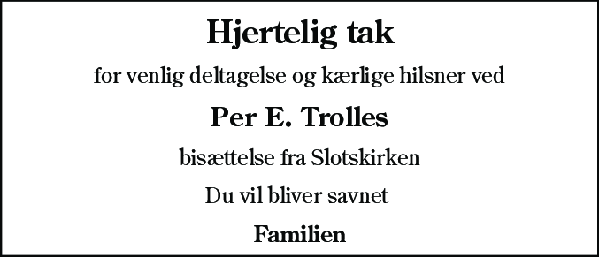 Dødsannonce for Per Emil Trolle