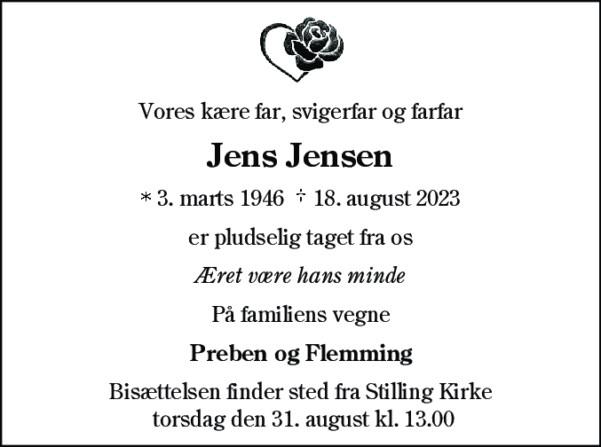 Dødsannonce for Jens Jørgen Pedersen Jensen