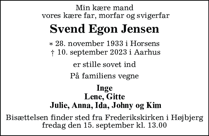 Dødsannonce for Svend Egon Jensen