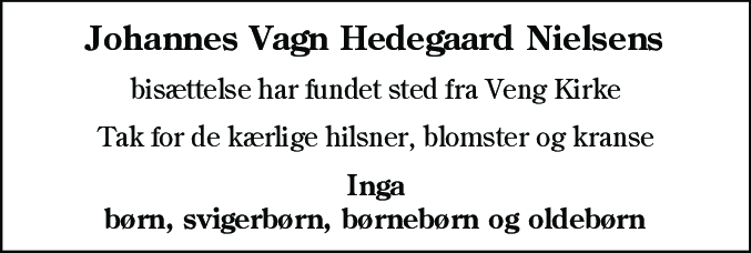 Dødsannonce for Johannes Vagn Hedegaard Nielsen