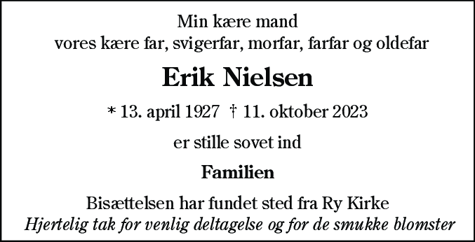 Dødsannonce for Erik Nielsen
