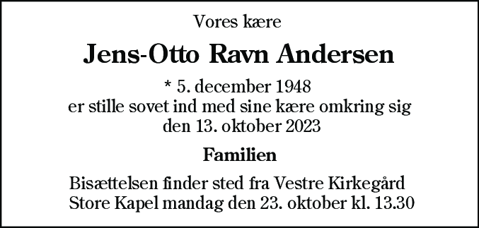 Dødsannonce for Jens-Otto Ravn Andersen