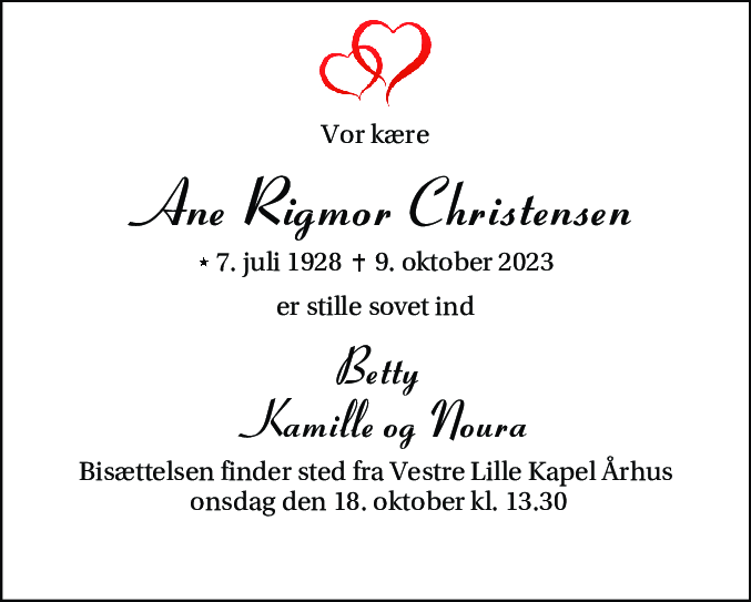 Dødsannonce for Ane Rigmor Christensen