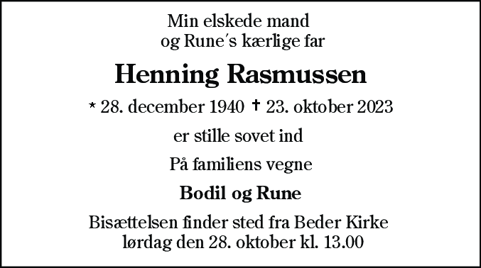 Dødsannonce for Henning Rasmussen