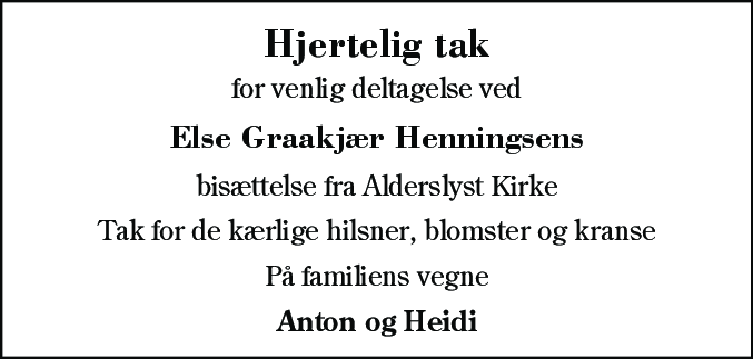 Dødsannonce for Else Graakjær Henningsen