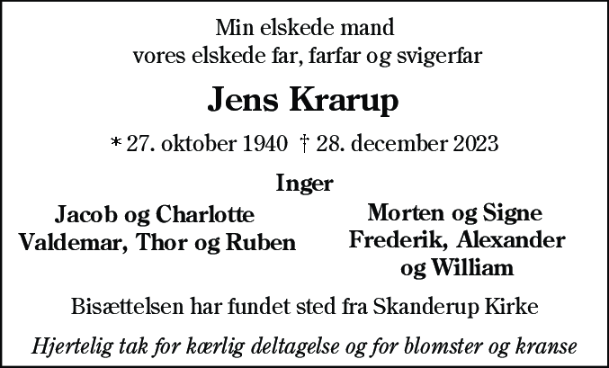 Dødsannonce for Jens Krarup