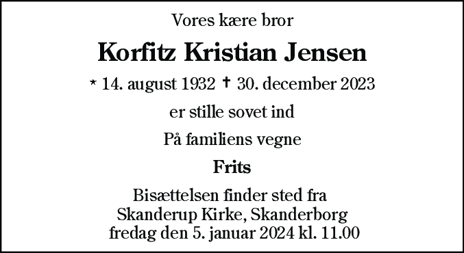 Dødsannonce for Korfitz Kristian Jensen