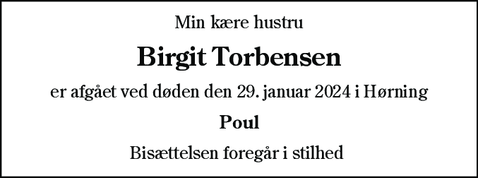 Dødsannonce for Birgit Torbensen